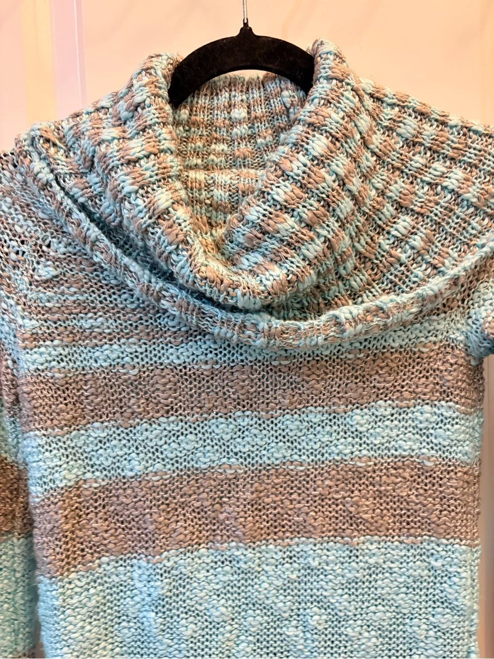 Justice Girls’ Striped Hooded Knit Sweater - Turquoise and Gray Size 10